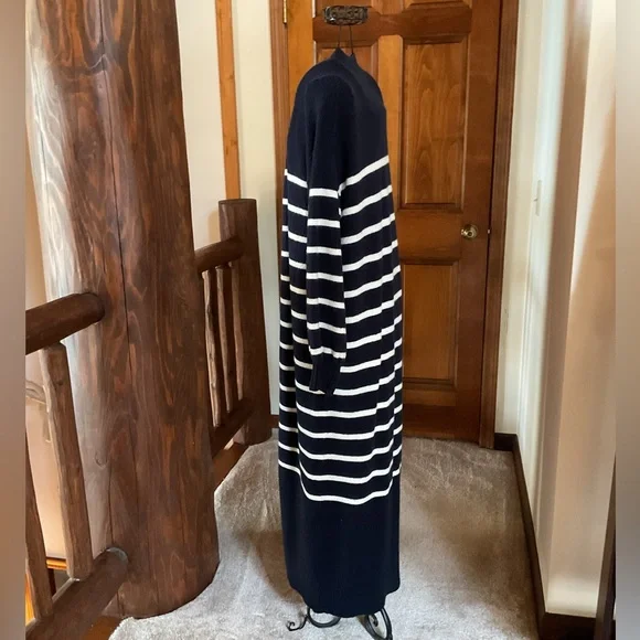 Loft Women's Striped Midi Cardigan Sweater/Dress Cotton Blend Button Down Sz M - Picture 4 of 6